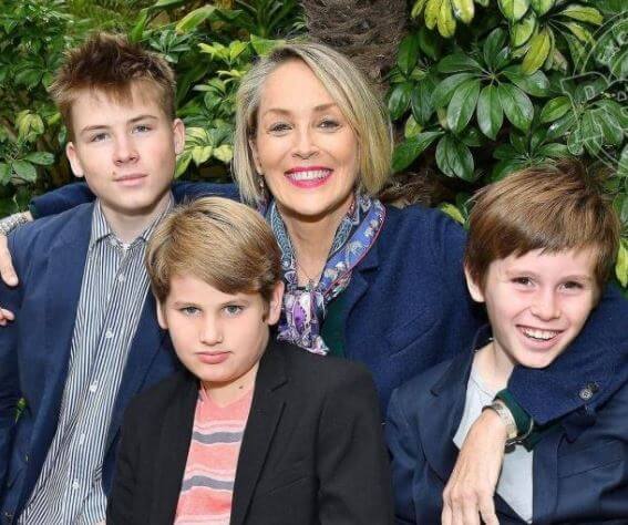 Quinn Kelly Stone with his brothers and mother Sharon Stone.